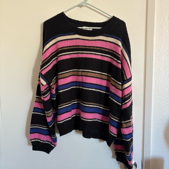 Promesa Women’s Large Acrylic Wool Striped Multicolor Sweater Pink Blue Black - Picture 3 of 6